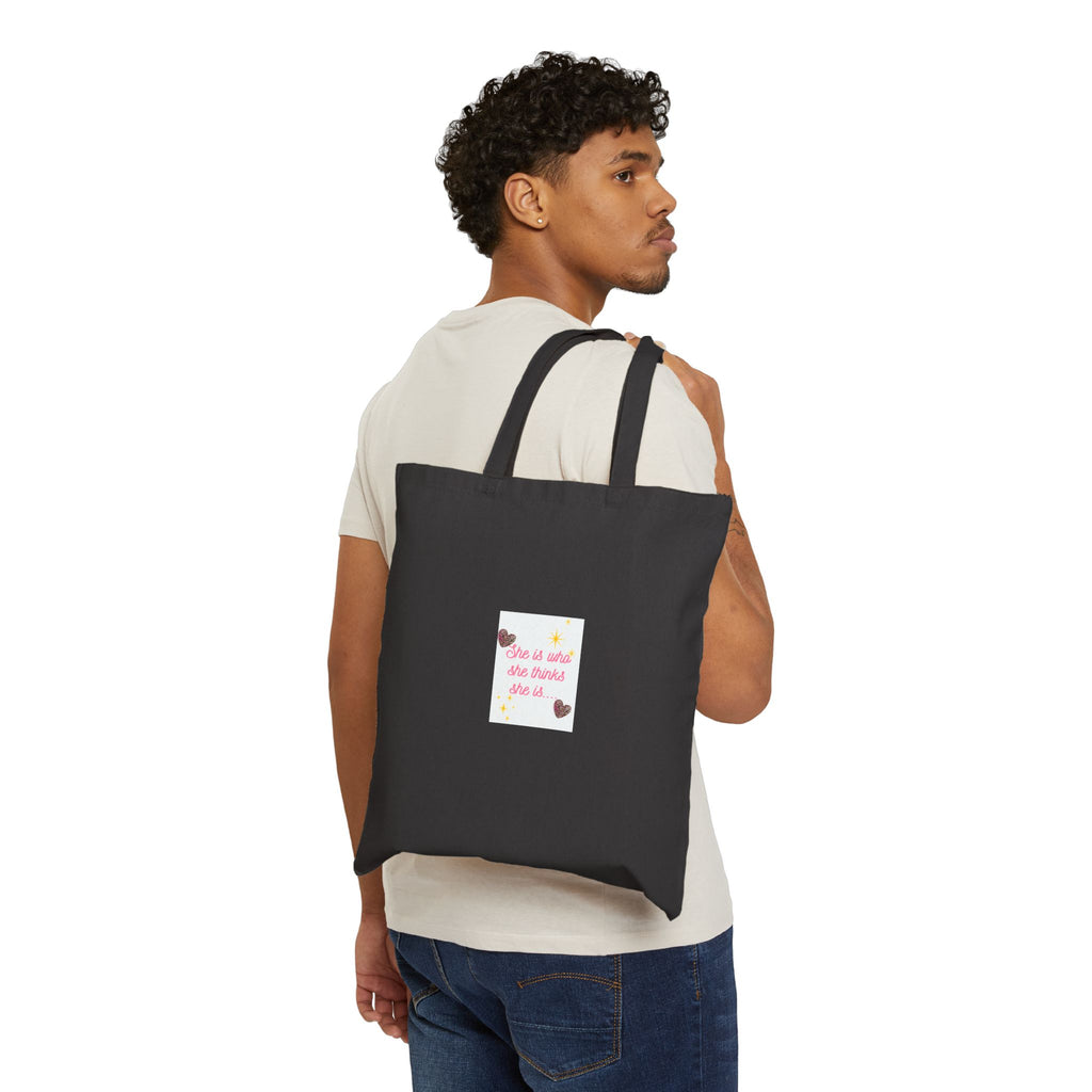 Canvas Tote Bag — "She is what she thinks she is" Heart Design