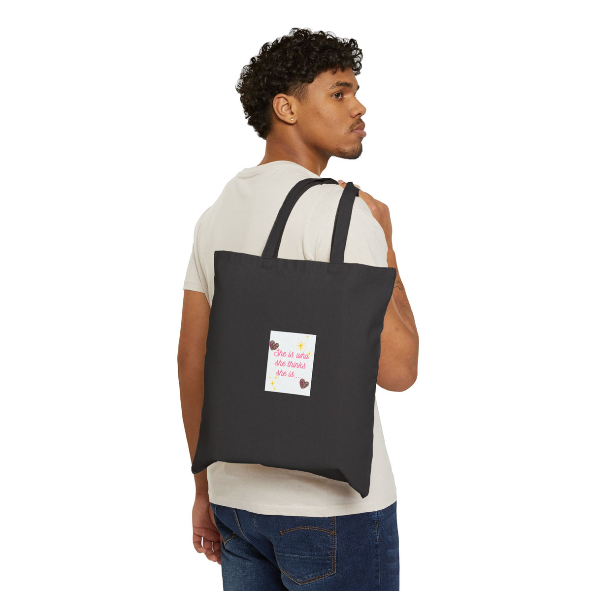 Canvas Tote Bag — "She is what she thinks she is" Heart Design